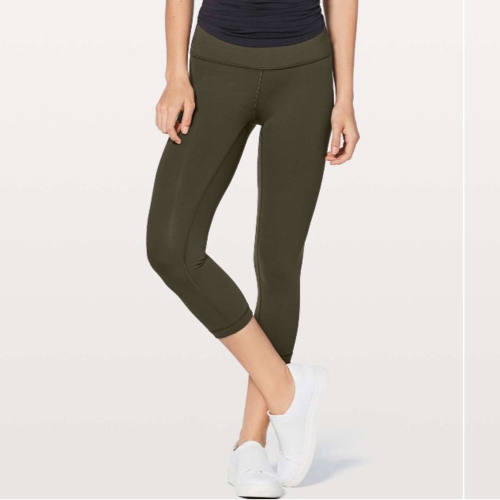 SOLD Lululemon Athletica Dark Olive Wunder Under crop high rise 21” Leggings